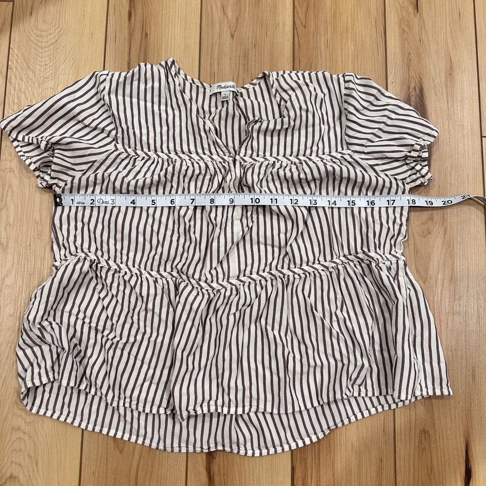 Madewell Black and White Tiered Short Sleeve Blouse - Picture 6 of 7